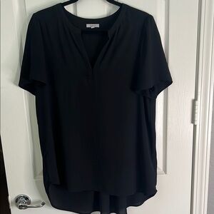 Pleione Elegant Black V-Neck Blouse